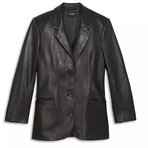EUC The Kooples Black Leather Blazer Sz 3 - Large